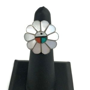 Sterling Flower Ring MOP, Turquoise, Coral, Onyx